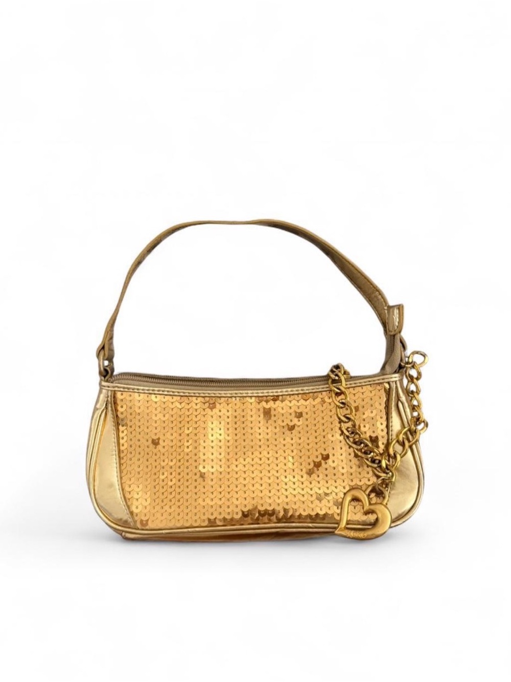 Gold Sequin Shoulder Bag with Heart Charm